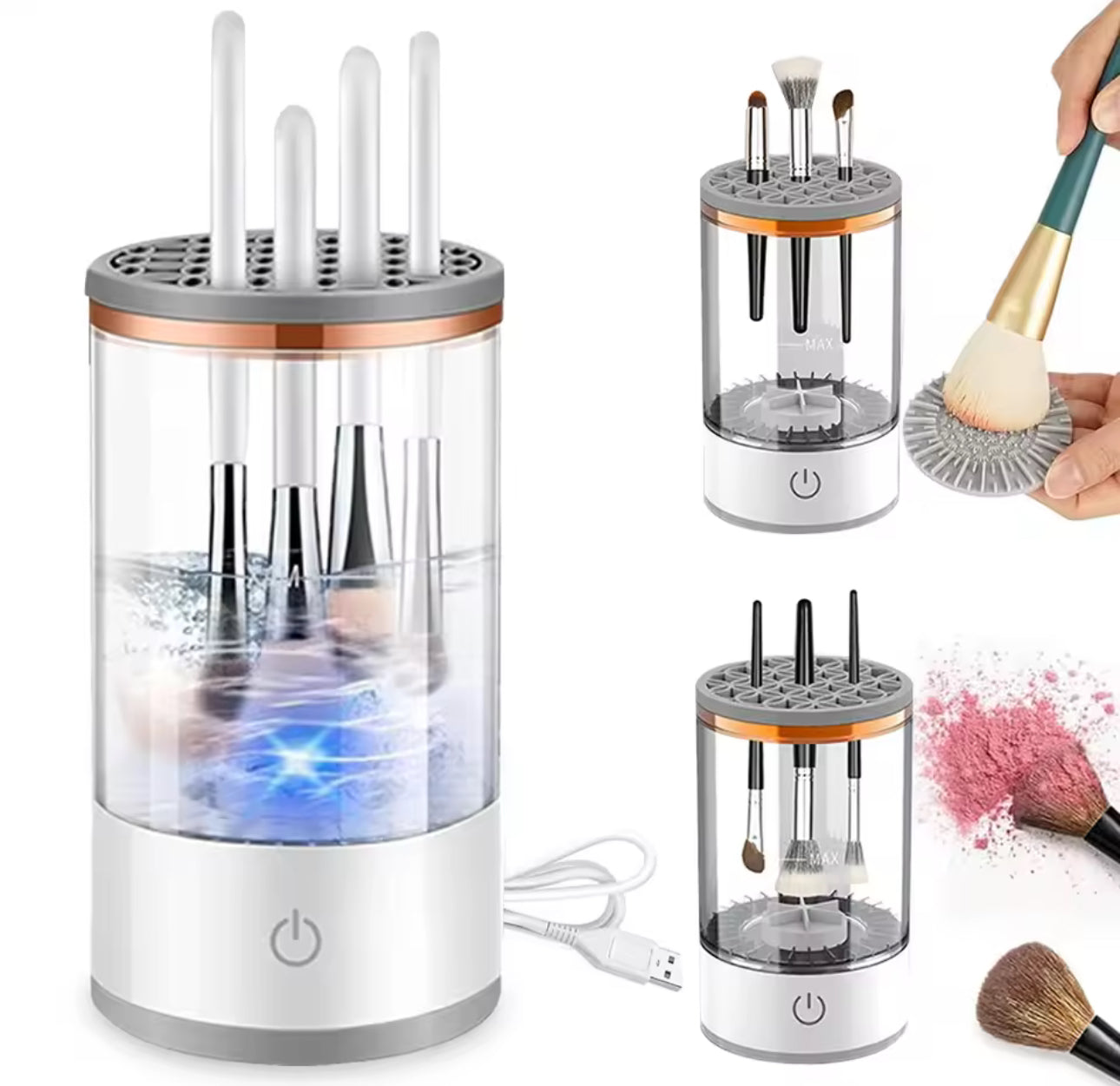 USB Electric Makeup Brush Cleaner – Portable 3-in-1 Brush Washer & Drying Rack