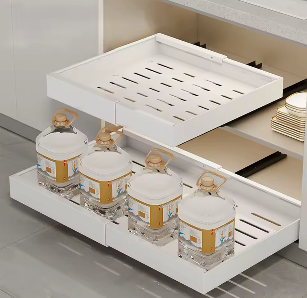 Expandable Pull-Out Cabinet Organizer – Adhesive Slide-Out Drawer
