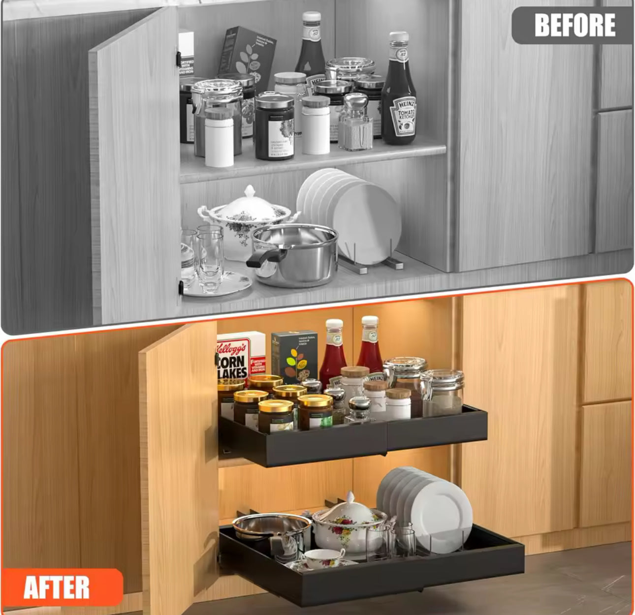 Expandable Pull-Out Cabinet Organizer – Adhesive Slide-Out Drawer